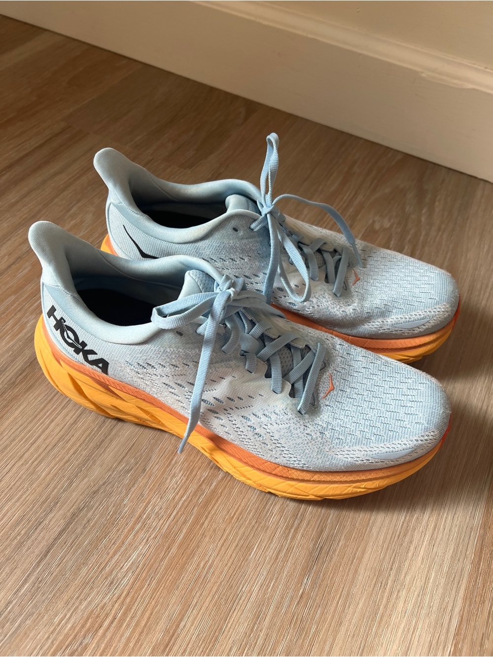Hoka One One Clifton 8 Running Shoes Blue Orange Women’s 9.5B summer ice